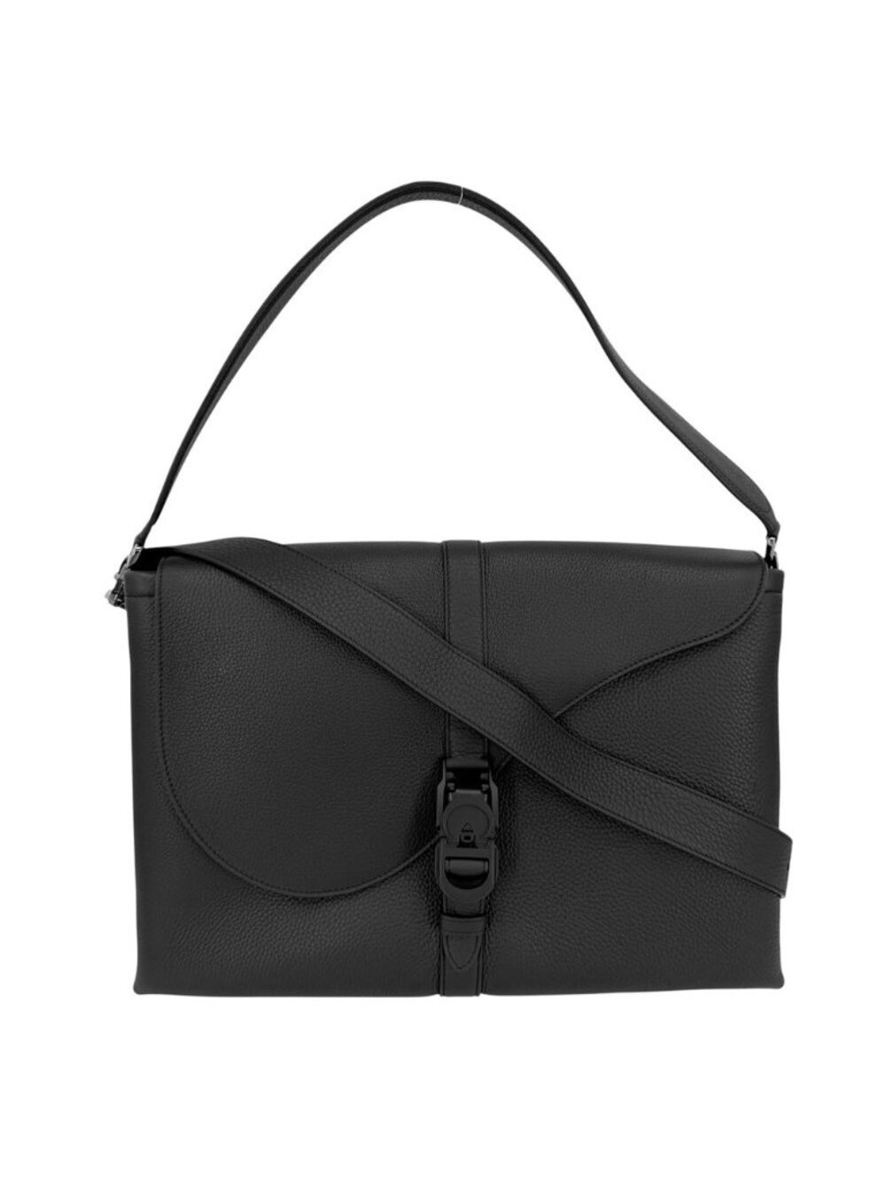 Dior Shoulder Bag Pillow Saddle Flap Crossbody Leather Black Silver